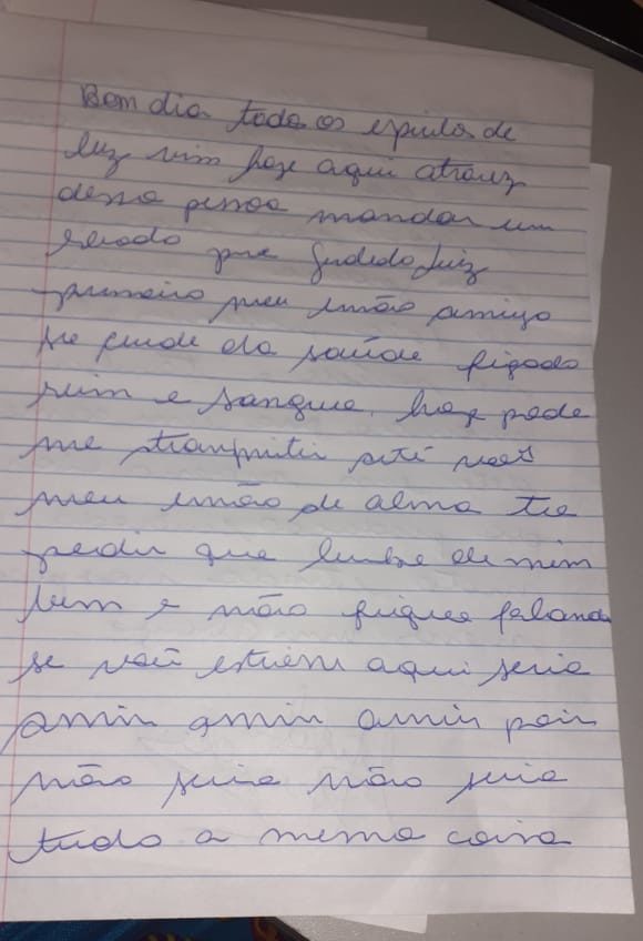 Carta psicografada enviada por Marcelo Rezende à Geraldo Luís (Foto: Érica Dias)