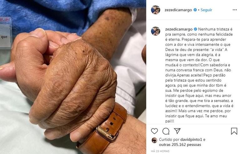 No hospital, Zezé Di Camargo faz post emocionante para o pai (Reprodução/Instagram)