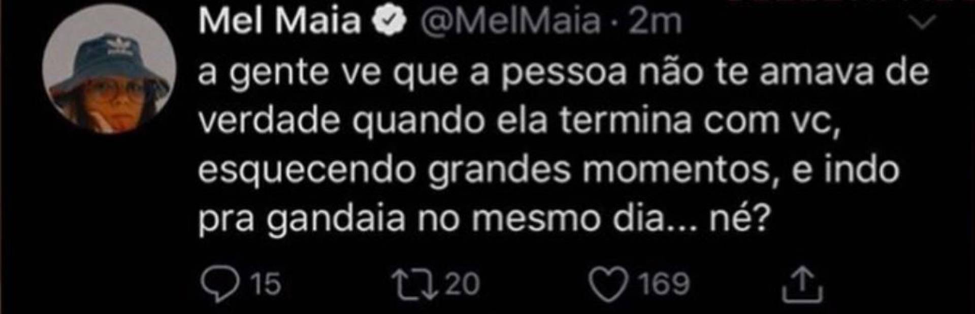 Mel Maia anunciou que foi João Pedro quem terminou tudo (Foto: Reprodução Twitter)